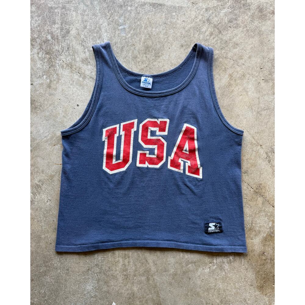 Vintage 90s 'USA' Navy Blue Starter Tanktop Sportswear Size Large/Medium